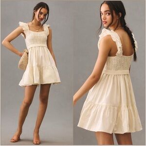 En Saison Collette Ruffled Square-Neck Mixed Media Dress Size L